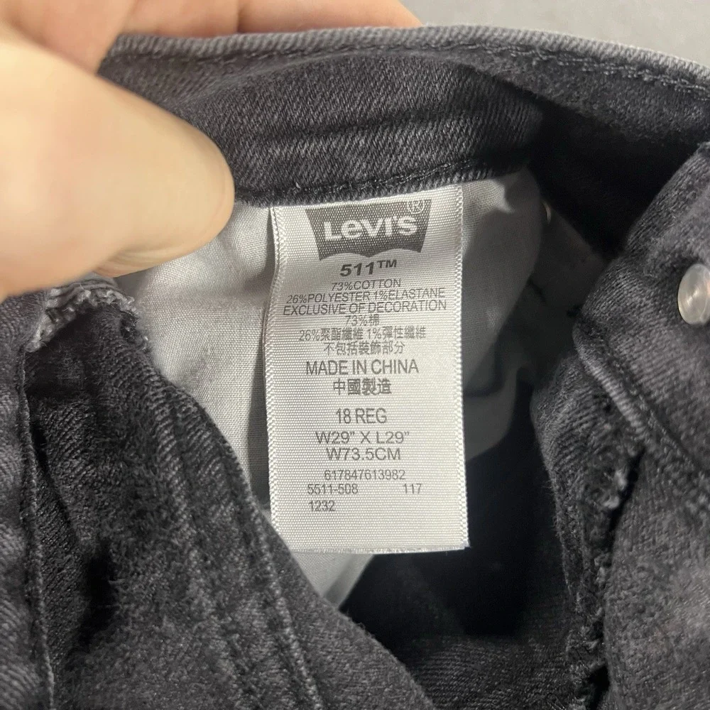 Levi's Strauss 511 Jeans Boys 29x29 18 Black‎ Reg Slim Fit Stretch Denim